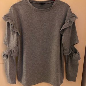 NWOT aqua open elbow ruffled sweatshirt